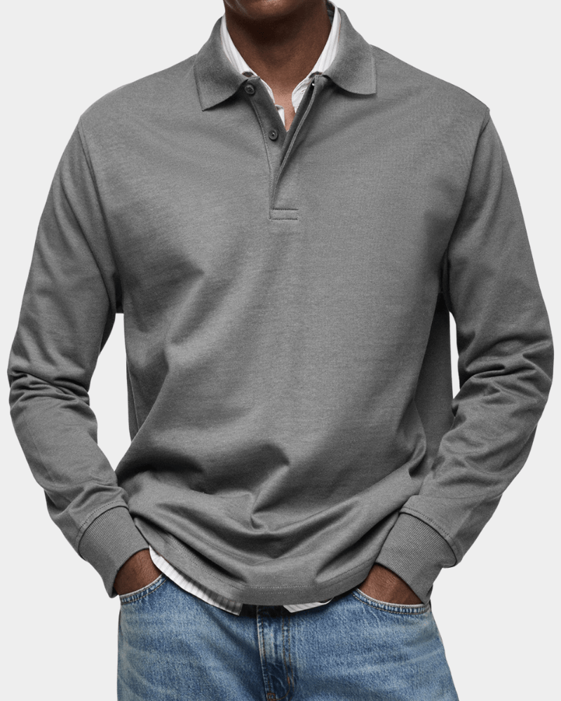 Casual and versatile long-sleeved button-down collar polo shirt
